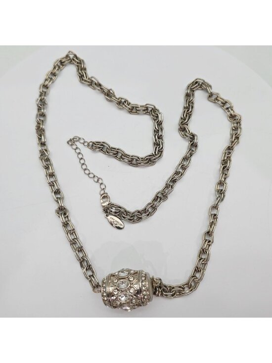 Ann Taylor Jewelry - Ann Taylor Silver-Tone Necklace Rhinestone-Encrusted Barrel Pendant 16" Drop